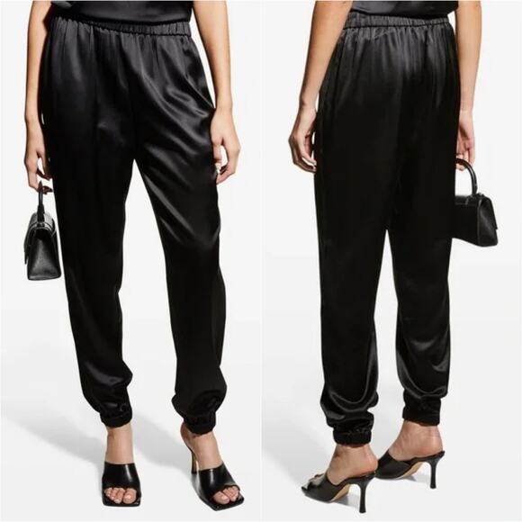 FRAME Black Satin Pull-On Jogger Pants Size M Glam Athleisure Business Casual - Picture 1 of 8